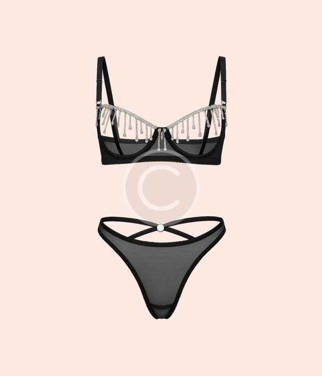 Sheer rhinestone lingerie set