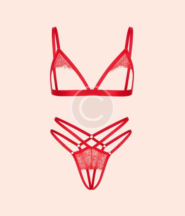 Minimal red lace bralette set